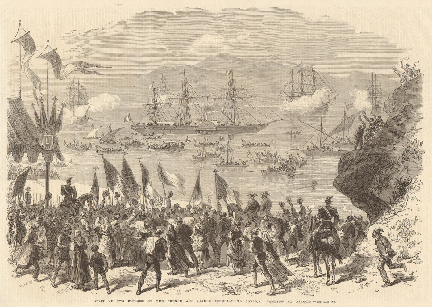 French Empress & Prince Imperial landing at Ajaccio, Corse (Corsica) 1869